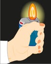 Hand with cigarette-lighter in the dark Royalty Free Stock Photo