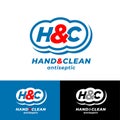 Hand and Clean. H & C monogram into rounded badge like clean cloud. Hand antiseptic medicine product.