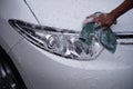 Hand cleaning car headlight 4 Royalty Free Stock Photo