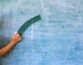 Hand cleaning the chalkboard Royalty Free Stock Photo