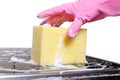 Hand cleaning cooktop. Royalty Free Stock Photo