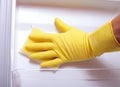 Hand cleaning refrigerator. Royalty Free Stock Photo