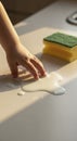 Hand cleaning surface with sponge soap Royalty Free Stock Photo