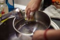 Hand cleaning. housewife woman washing dishes in kitchen Royalty Free Stock Photo