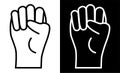 Hand clenched fist icon. Symbol of freedom and the fight against injustice. Black white vector