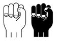 Hand clenched fist icon. Symbol of strength and fight against injustice. Black white vector Royalty Free Stock Photo