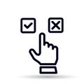 Hand click in check or cross line icon in simple design on white background. Choose concept. Cursor select hand icon, yes and no, Royalty Free Stock Photo