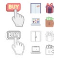 Hand, click, elevator, gift, box, door, online store and other equipment. E commerce set collection icons in cartoon Royalty Free Stock Photo