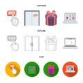 Hand, click, elevator, gift, box, door, online store and other equipment. E commerce set collection icons in cartoon Royalty Free Stock Photo