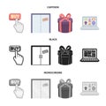 Hand, click, elevator, gift, box, door, online store and other equipment. E commerce set collection icons in cartoon Royalty Free Stock Photo