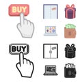 Hand, click, elevator, gift, box, door, online store and other equipment. E commerce set collection icons in cartoon Royalty Free Stock Photo