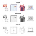 Hand, click, elevator, gift, box, door, online store and other equipment. E commerce set collection icons in cartoon Royalty Free Stock Photo