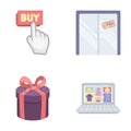 Hand, click, elevator, gift, box, door, online store and other equipment. E commerce set collection icons in cartoon Royalty Free Stock Photo