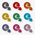 Hand Click icon. Currency exchange sign. Euro coin Royalty Free Stock Photo