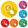 Hand Click icon. Currency exchange sign. Euro coin Royalty Free Stock Photo