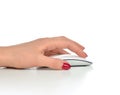 Hand click on modern computer wireless mouse Royalty Free Stock Photo