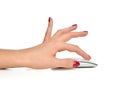 Hand click on modern computer wireless mouse Royalty Free Stock Photo
