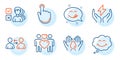 Hand click, Opinion and Yummy smile icons set. Love couple, Smile and Communication signs. Vector