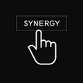 Hand Clicking Synergy Button. Royalty Free Stock Photo