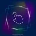 The hand clicks on the button neon light icon. Flat cursor icon. Layers grouped for easy editing illustration.