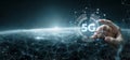 Hand clicks on 5G internet data speed Royalty Free Stock Photo