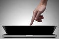 Hand closing laptop on white Royalty Free Stock Photo