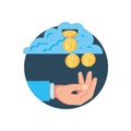Hand with cloud computing and coins Royalty Free Stock Photo