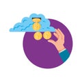 Hand with cloud computing and coins Royalty Free Stock Photo