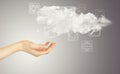 Hand, cloud and multimedia icons