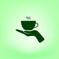 Hand with coffee cup sign icon, illustration