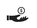 Hand with coin dollar sign. Money symbol. Hand holding money. Financial success Royalty Free Stock Photo