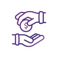 Hand with coin giving charity help donation