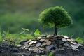 Hand Coin tree The tree grows on the pile Royalty Free Stock Photo