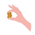 Hand with coins, money, cash in hands. Vector Illustration for printing, backgrounds, covers, packaging, greeting cards, posters, Royalty Free Stock Photo