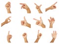 Hand collection of asian man in gestures on white background