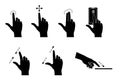 Hand collection. Different gestures for touch screen. Black silhouette. Isolation. Vector
