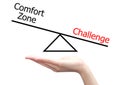 hand with comfort zone and challeng in work concept