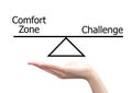 hand with comfort zone and challeng in work concept