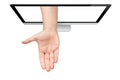 Hand Coming Out Screen Computer Isolated Royalty Free Stock Photo