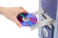 Hand and computer cd-rom Royalty Free Stock Photo