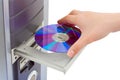 Hand and computer cd-rom Royalty Free Stock Photo