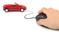 Hand with computer mouse and car Royalty Free Stock Photo