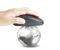 Hand with computer mouse and globe Royalty Free Stock Photo