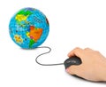 Hand with computer mouse and globe Royalty Free Stock Photo