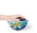 Hand with computer mouse and globe Royalty Free Stock Photo