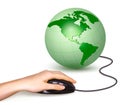 Hand with computer mouse and green globe Vector Royalty Free Stock Photo