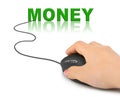 Hand with computer mouse and word Money Royalty Free Stock Photo