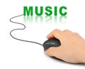 Hand with computer mouse and word Music Royalty Free Stock Photo