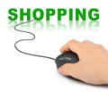 Hand with computer mouse and word Shopping