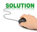 Hand with computer mouse and word Solution Royalty Free Stock Photo